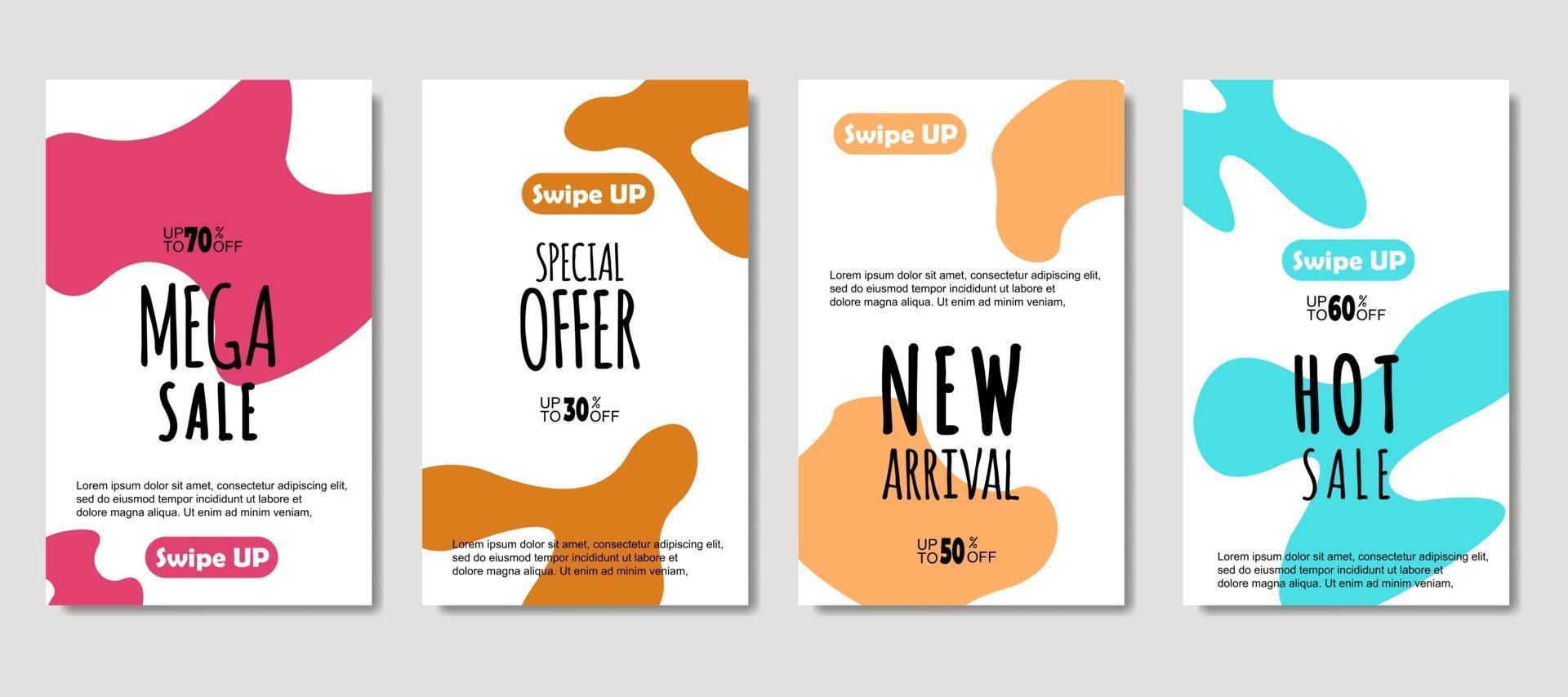 Dynamic abstract fluid mobile for sale banners. Sale banner template design, mega sale special offer set. Design for flyer, gift card, poster on wall, cover book, banner, social media vector