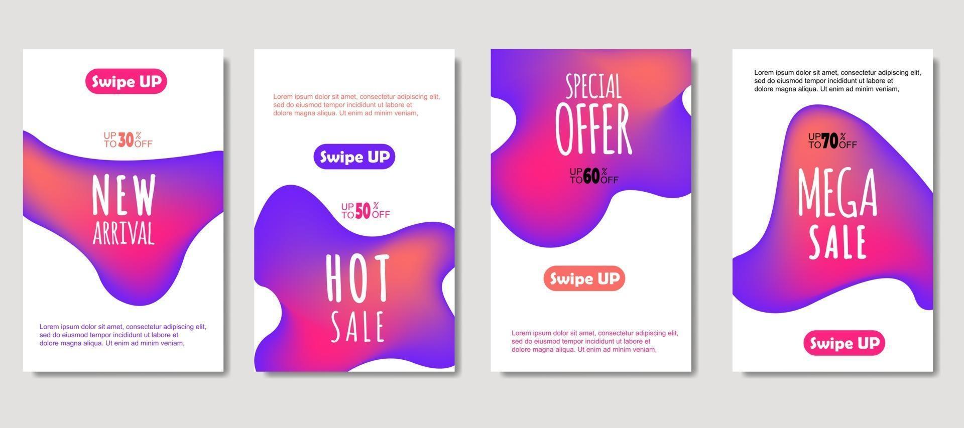 Dynamic abstract fluid mobile for sale banners. Sale banner template design, mega sale special offer set. Design for flyer, gift card, poster on wall, cover book, banner, social media vector