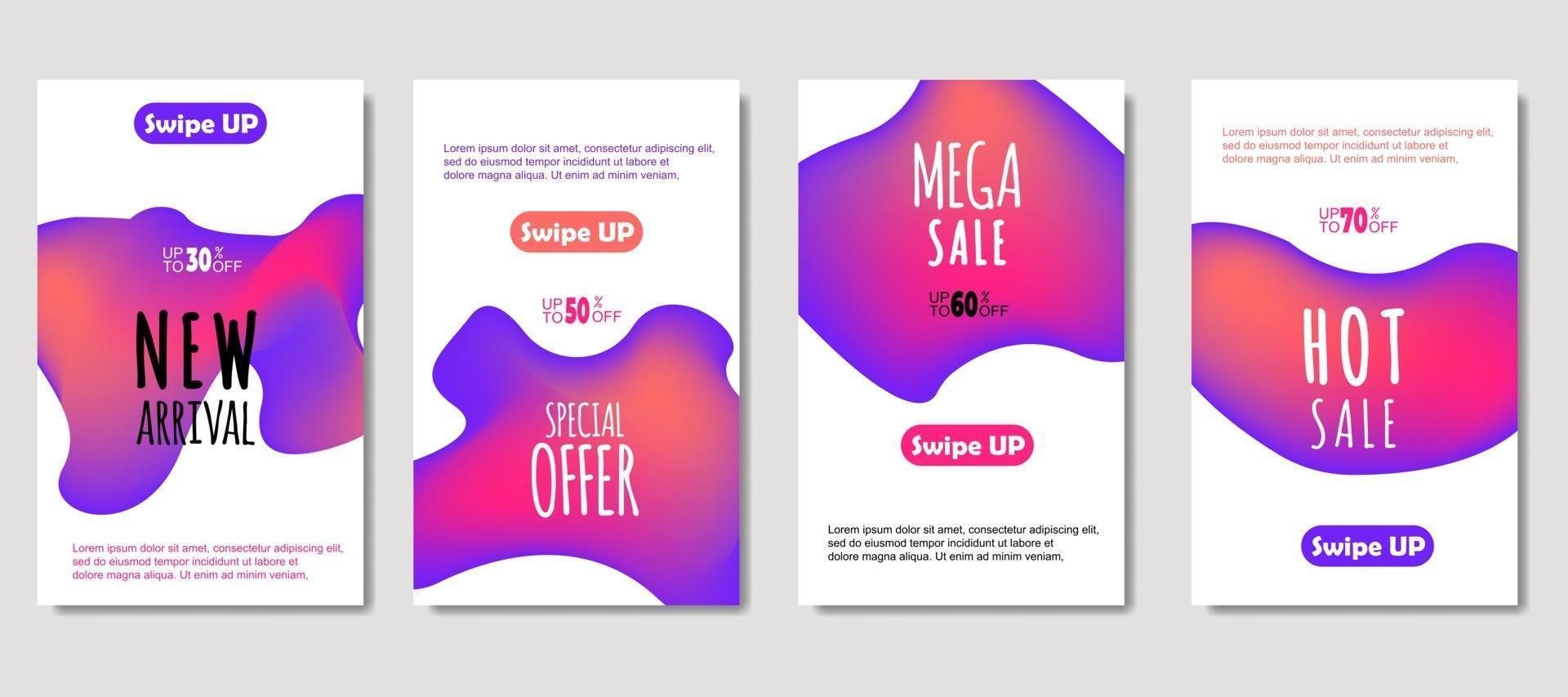 Dynamic abstract fluid mobile for sale banners. Sale banner template design, mega sale special offer set. Design for flyer, gift card, poster on wall, cover book, banner, social media vector