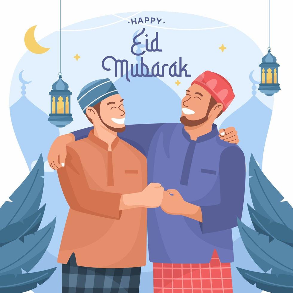 Brother Celebrating Eid Mubarak Together vector