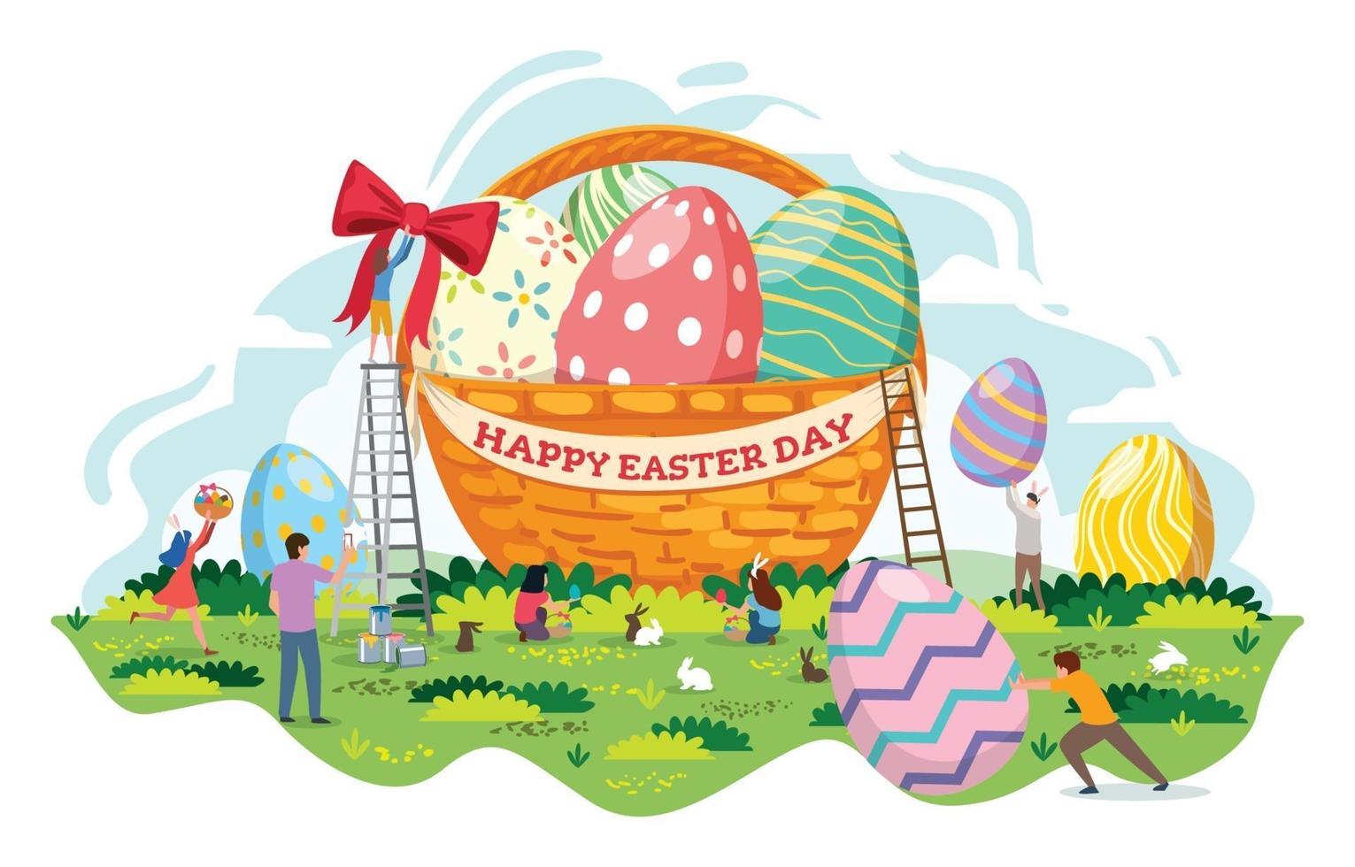 Decorating Easter Eggs Basket in Easter Day Celebration vector