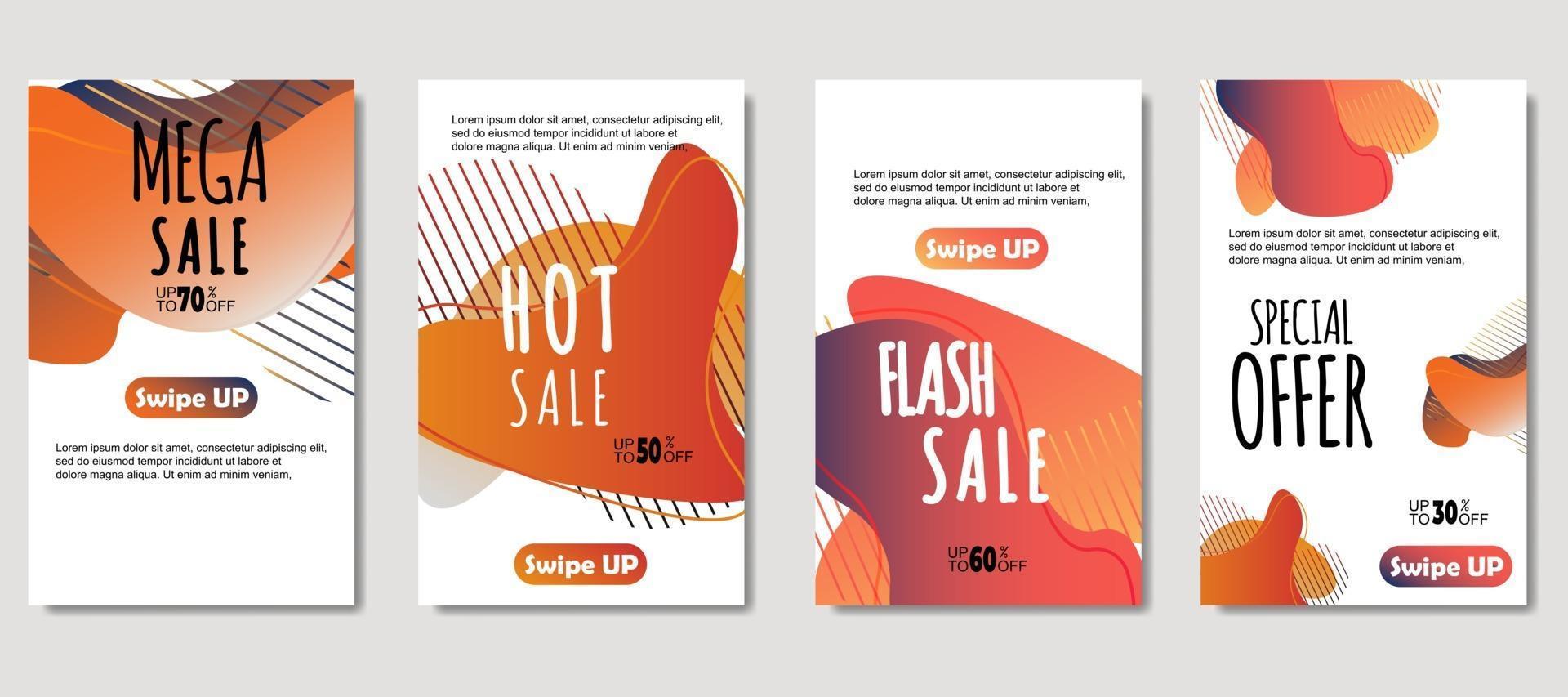 Dynamic abstract fluid mobile for sale banners. Sale banner template design, mega sale special offer set, design for flyer, gift card, poster on wall, cover book, banner, social media vector
