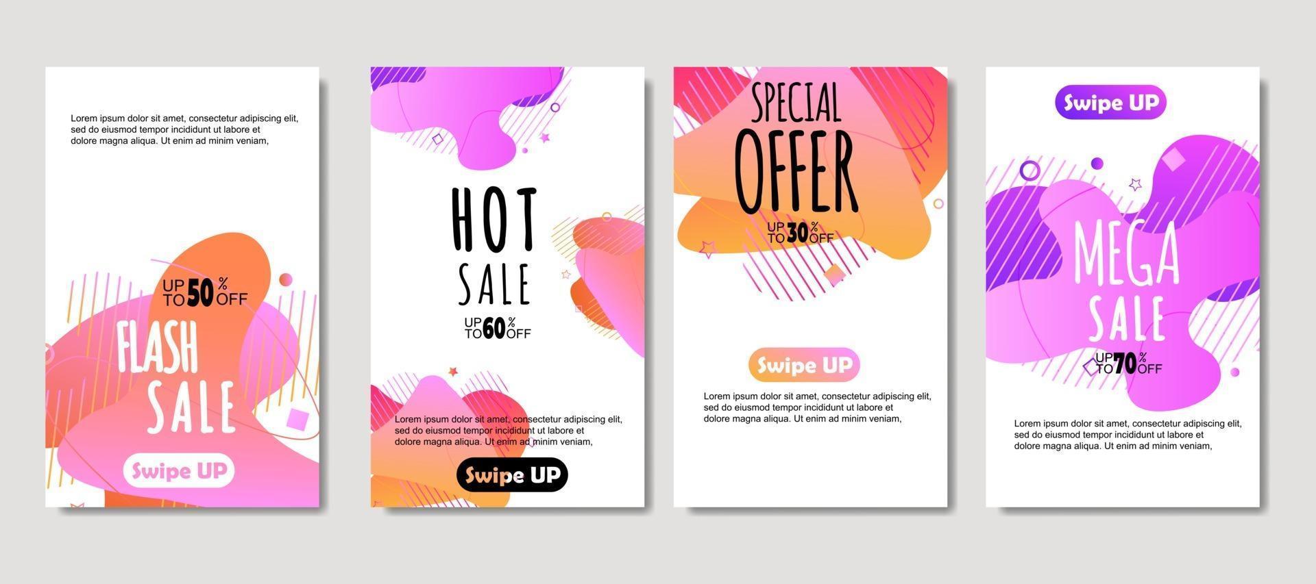 Dynamic abstract fluid mobile for sale banners. Sale banner template design, mega sale special offer set, design for flyer, gift card, poster on wall, cover book, banner, social media vector