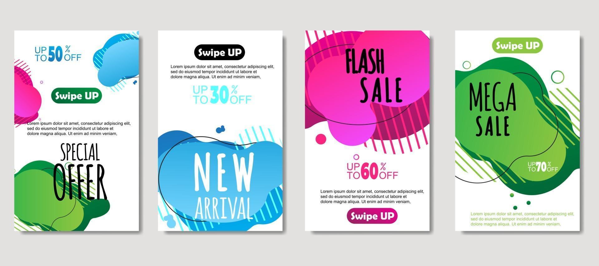 Dynamic abstract fluid mobile for sale banners. Sale banner template design, mega sale special offer set, design for flyer, gift card, poster on wall, cover book, banner, social media vector