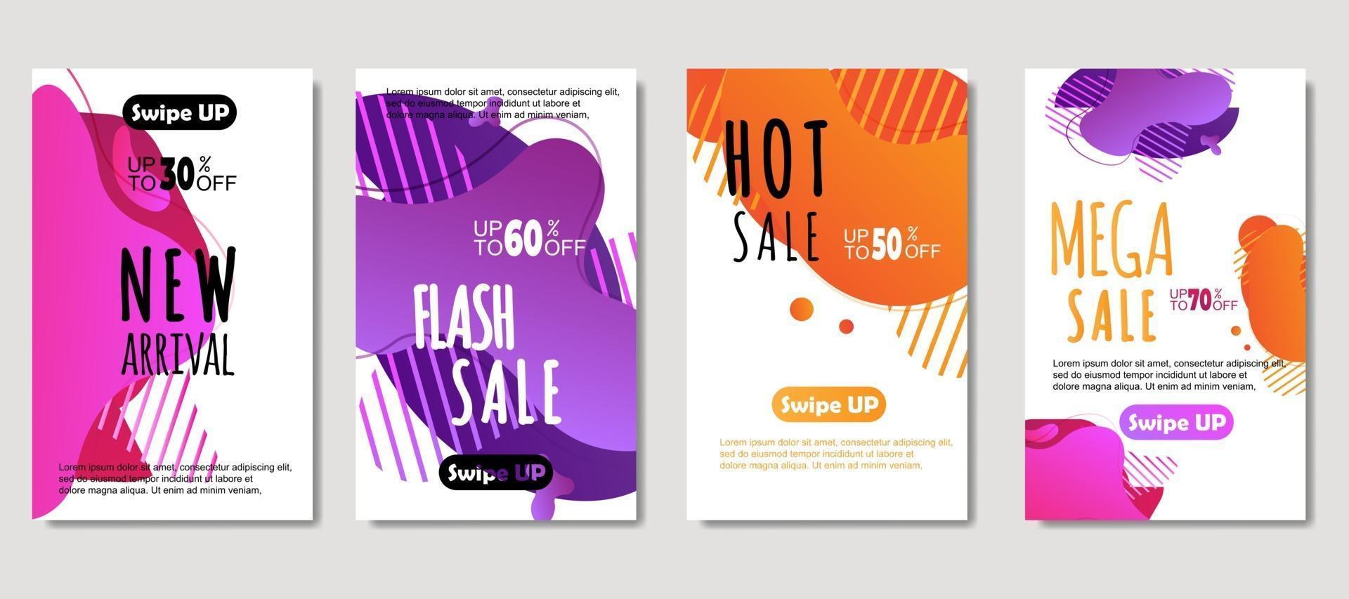 Dynamic abstract fluid mobile for sale banners. Sale banner template design, mega sale special offer set, design for flyer, gift card, poster on wall, cover book, banner, social media vector