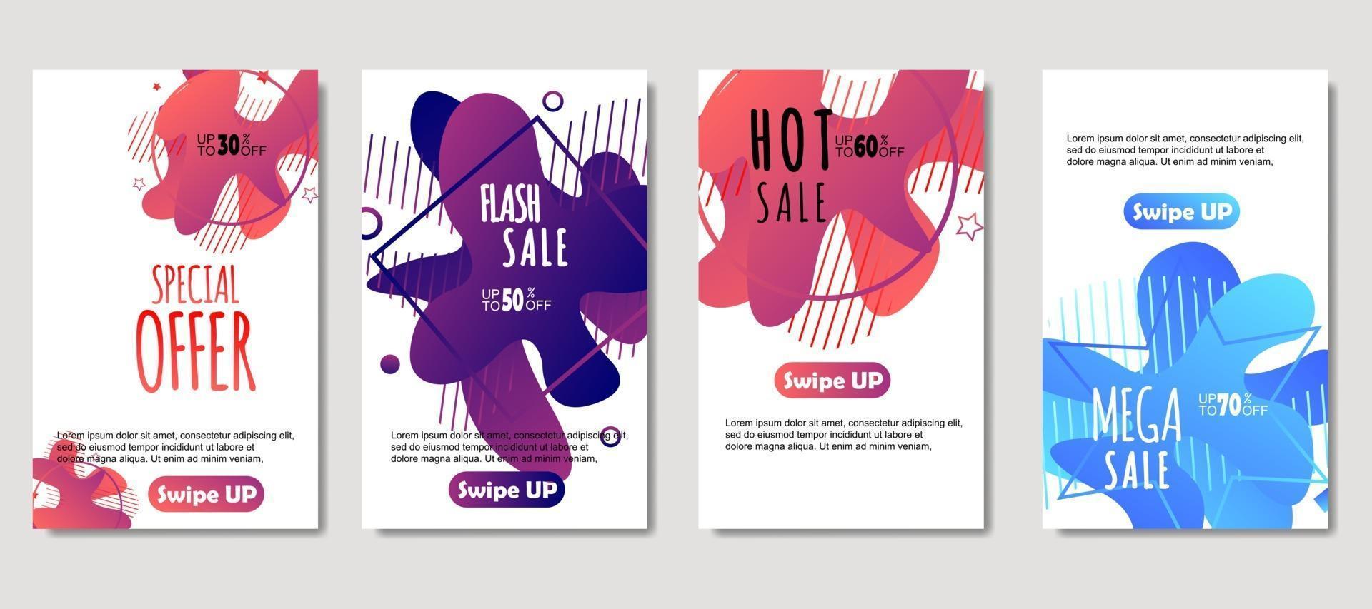 Dynamic abstract fluid mobile for sale banners. Sale banner template design, mega sale special offer set, design for flyer, gift card, poster on wall, cover book, banner, social media vector