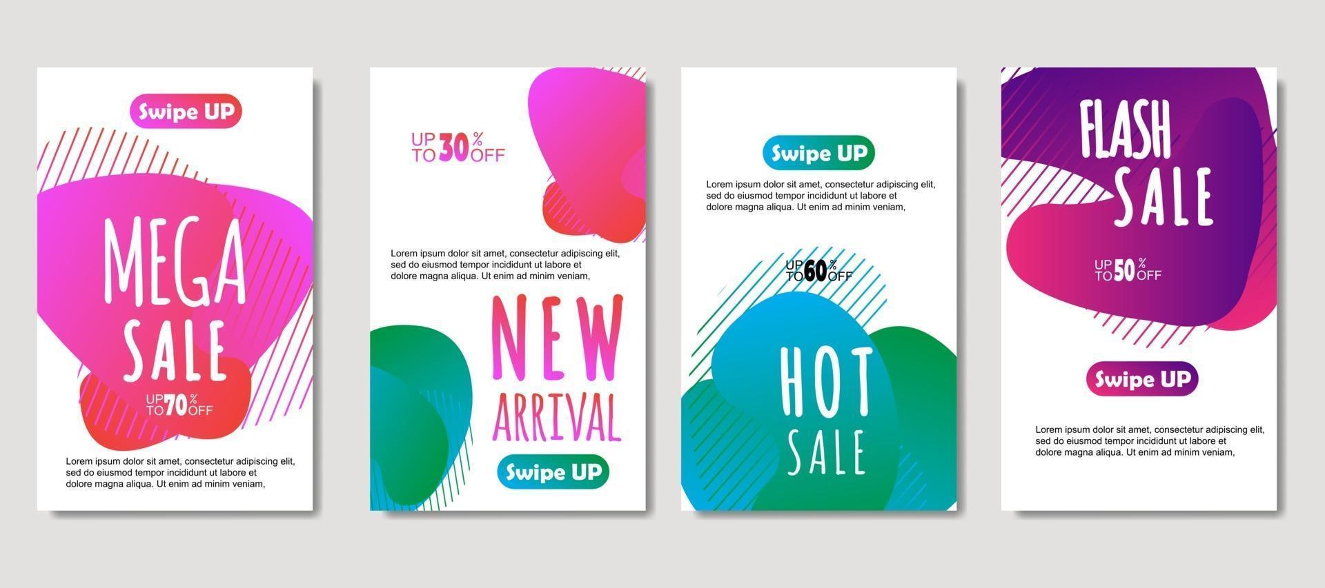 Dynamic abstract fluid mobile for sale banners. Sale banner template design, mega sale special offer set, design for flyer, gift card, poster on wall, cover book, banner, social media vector