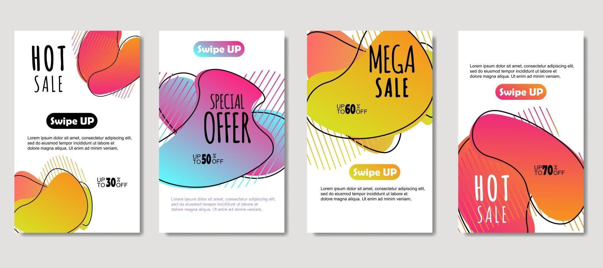 Dynamic abstract fluid mobile for sale banners. Sale banner template design, mega sale special offer set, design for flyer, gift card, poster on wall, cover book, banner, social media vector