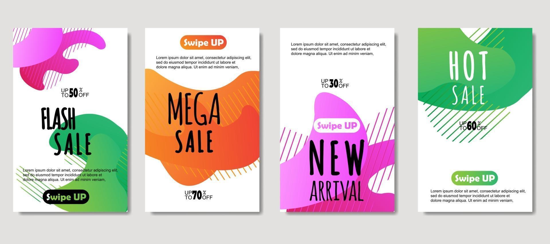 Dynamic abstract fluid mobile for sale banners. Sale banner template design, mega sale special offer set, design for flyer, gift card, poster on wall, cover book, banner, social media vector