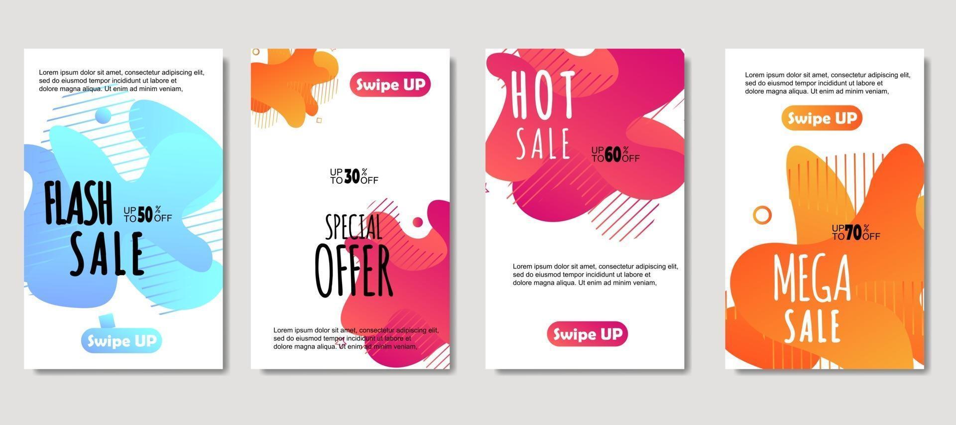 Dynamic abstract fluid mobile for sale banners. Sale banner template design, mega sale special offer set, design for flyer, gift card, poster on wall, cover book, banner, social media vector