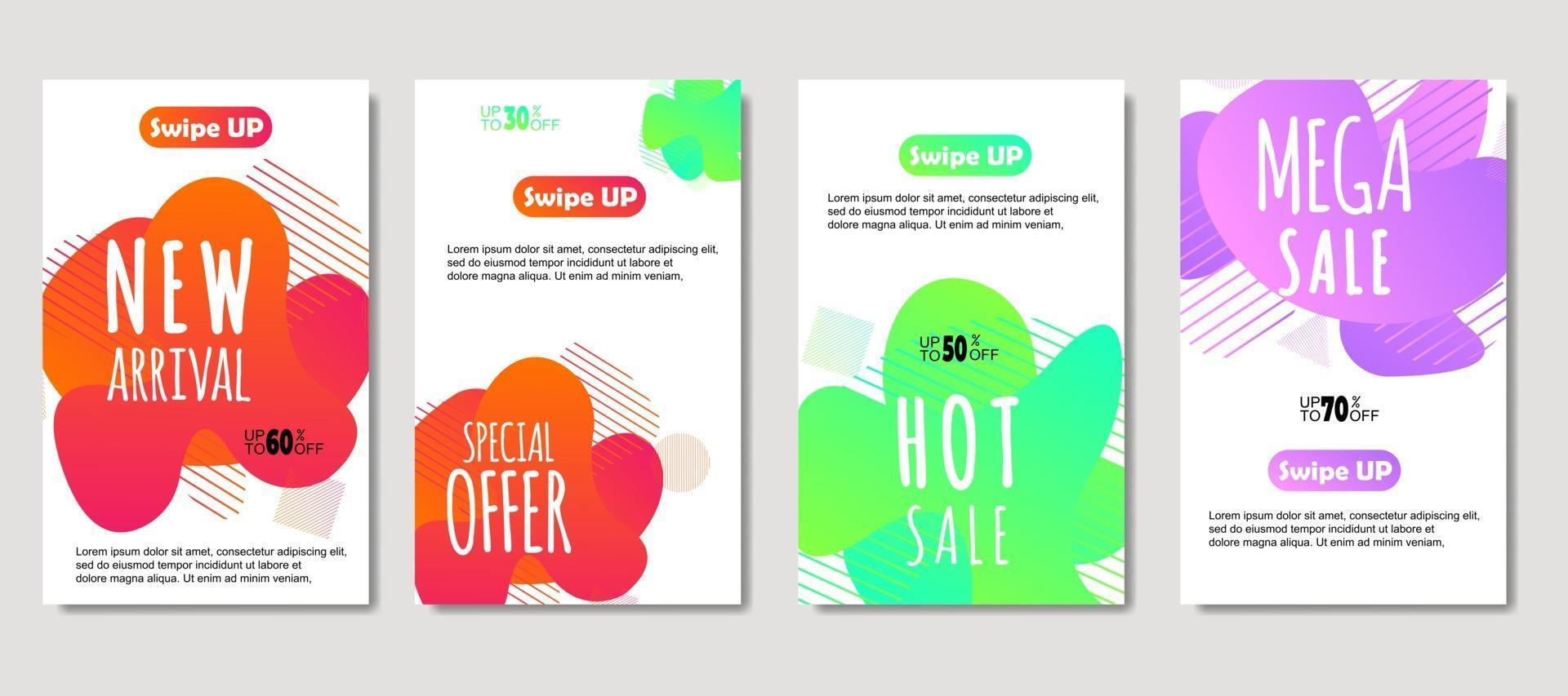 Dynamic abstract fluid mobile for sale banners. Sale banner template design, mega sale special offer set, design for flyer, gift card, poster on wall, cover book, banner, social media vector