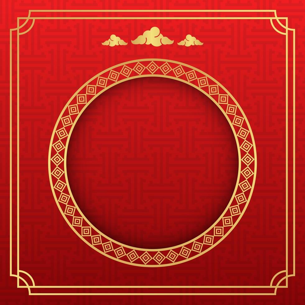 Chinese background, decorative classic festive red background and gold frame, vector illustration