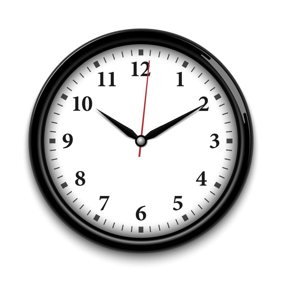 Wall clock isolated on white background, realistic vector illustration