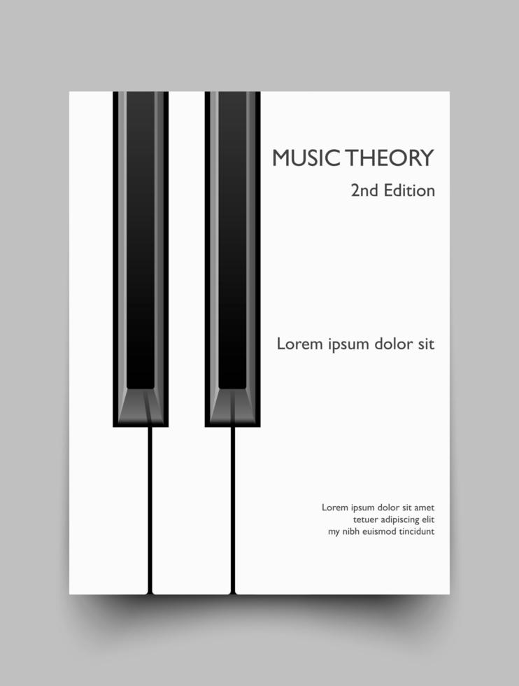 Music theory book cover mockup template, vector illustration