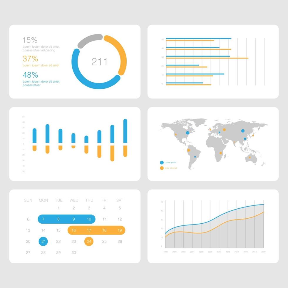 Pantalla virtual que muestra el tablero de gráficos de estadísticas de análisis de datos, plantilla de presentación, ilustración vectorial vector