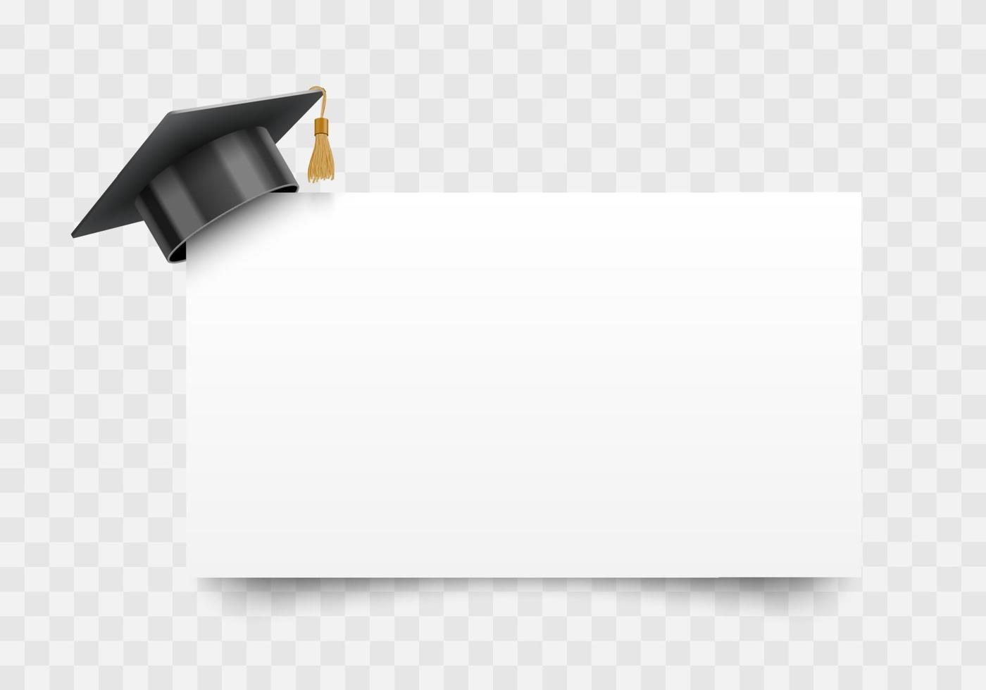 Graduation cap on white paper board corner, education design element, vector illustration