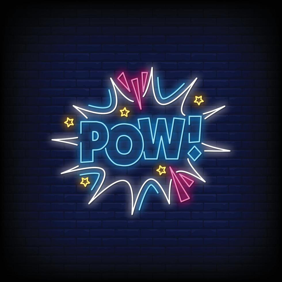 pow letreros de neón estilo vector de texto