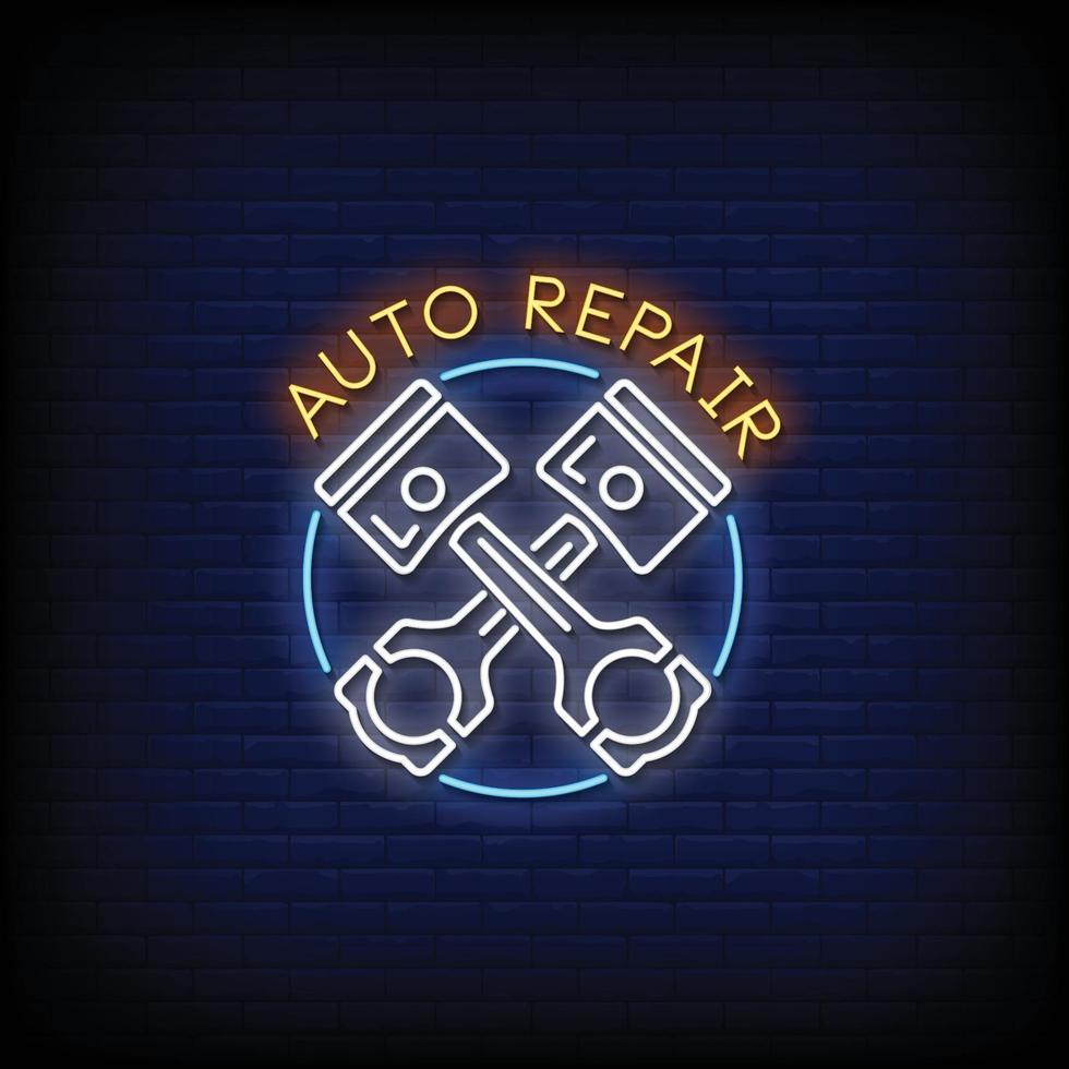 Auto Repair Logo Neon Signs Style Text Vector