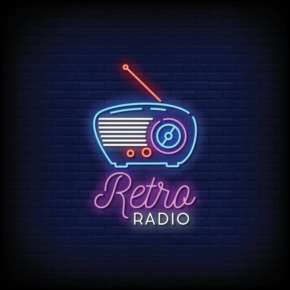 Retro Radio Logo Neon Signs Style Text Vector