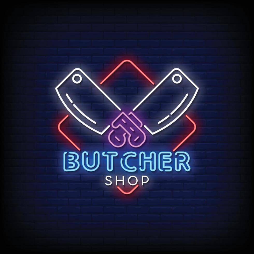 Butcher Shop Logo Neon Signs Style Text Vector