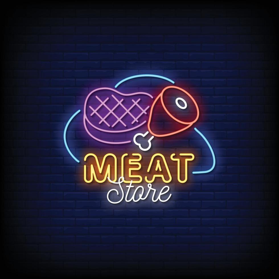 tienda de carne logo letreros de neón estilo texto vector