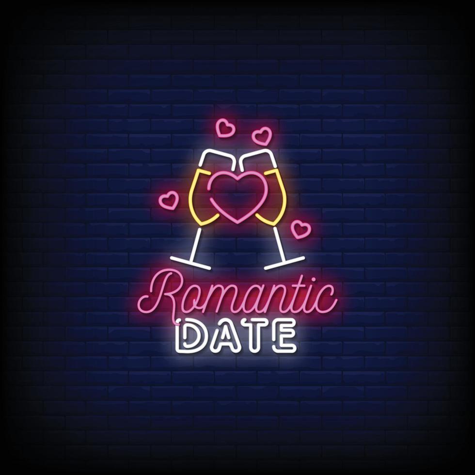 Romantic Date Neon Signs Style Text Vector