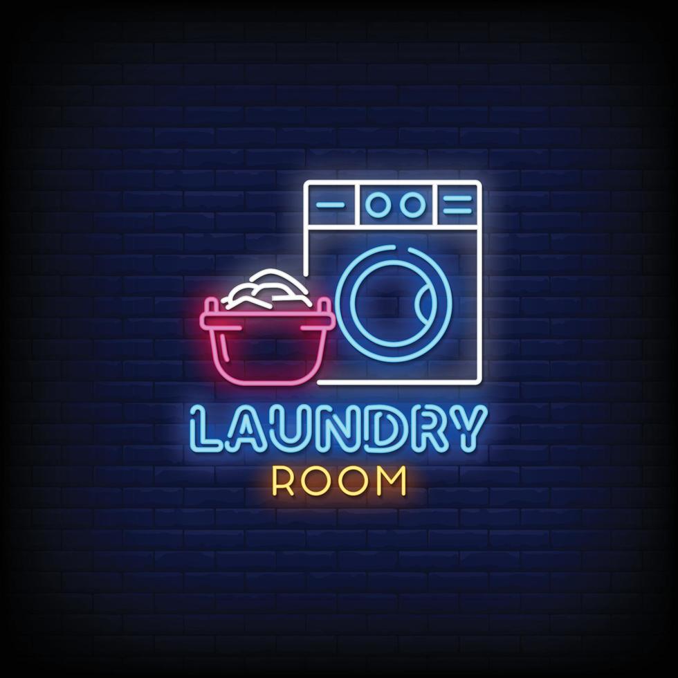 Laundry Room Logo Neon Signs Style Text Vector