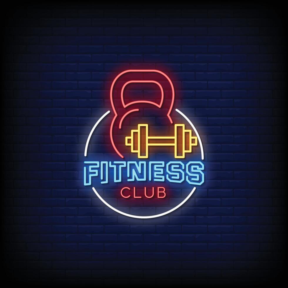 Fitness Club Logo Neon Signs Style Text Vector