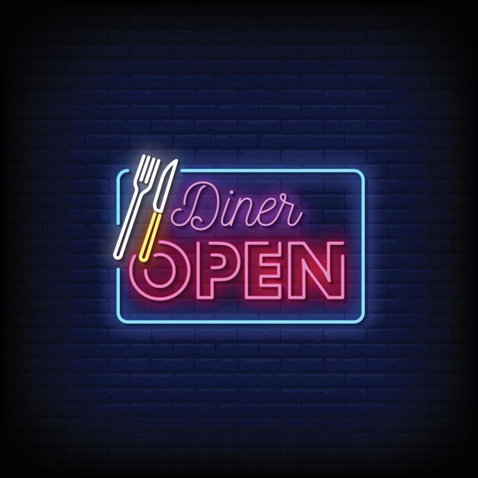 Diner Open Neon Signs Style Text Vector