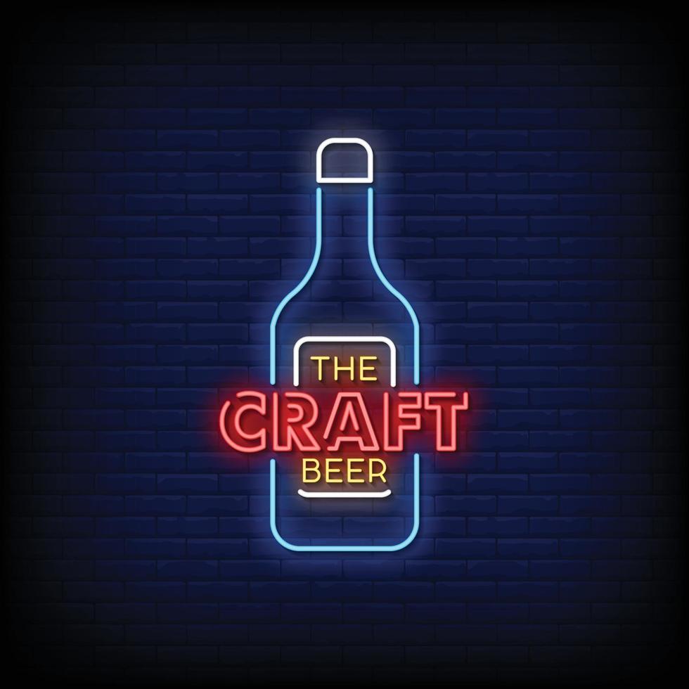 The Craft Beer Design Neon Signs Style Text Vector