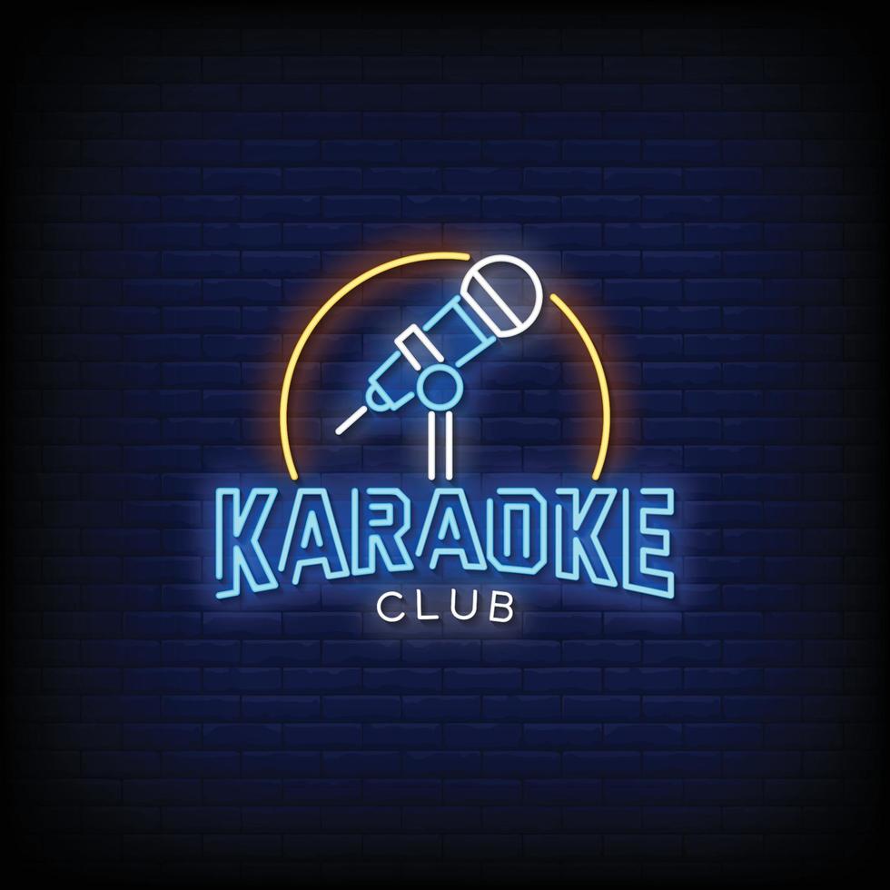 club de karaoke diseño letreros de neón estilo texto vector