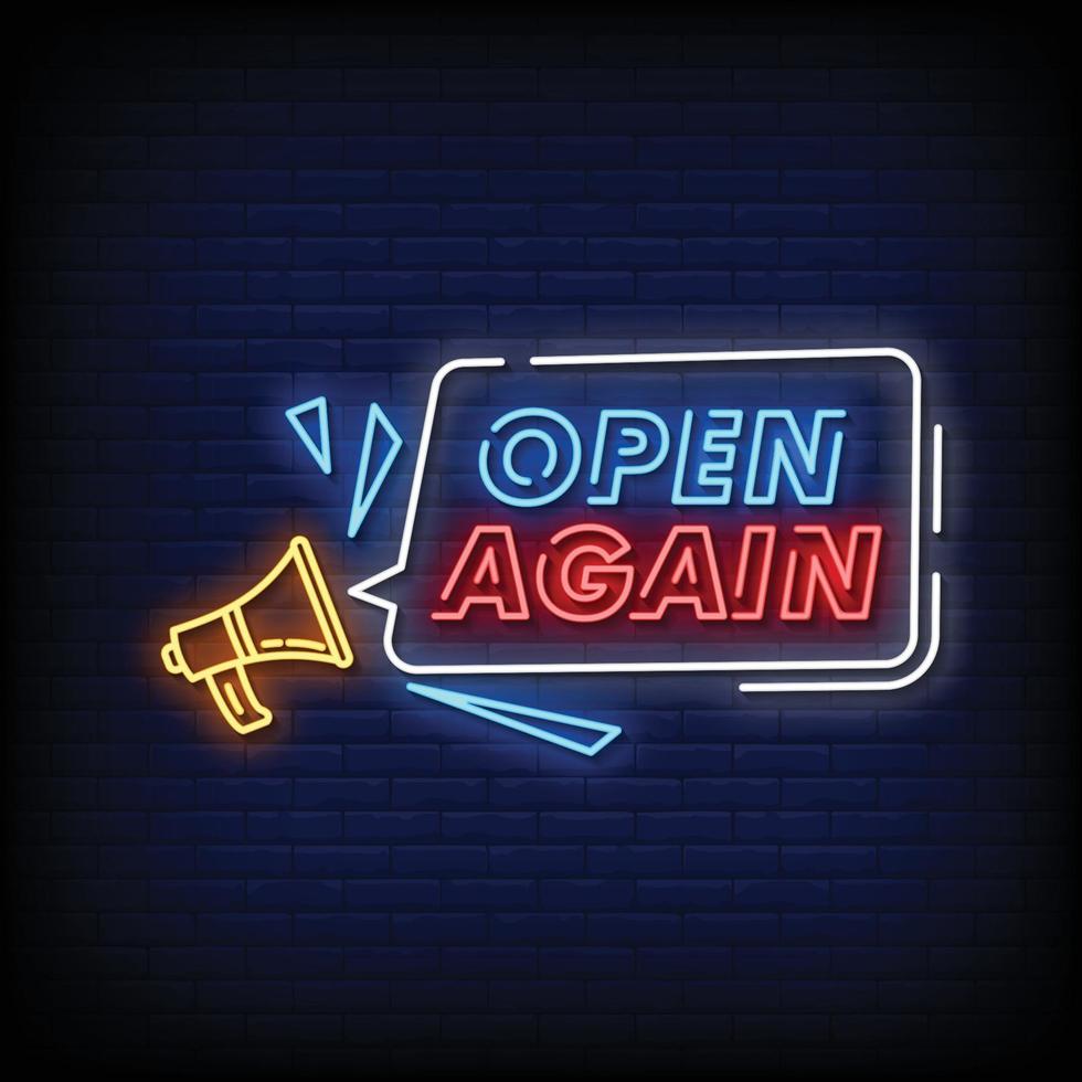 Open Again Design Neon Signs Style Text Vector