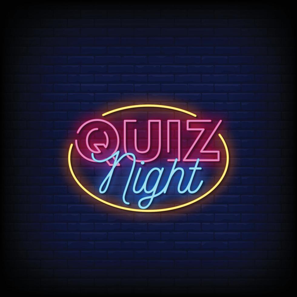 Quiz Night Design Neon Signs Style Text Vector