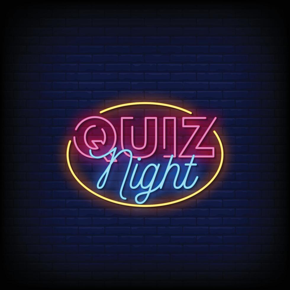 Quiz Night Design Neon Signs Style Text Vector