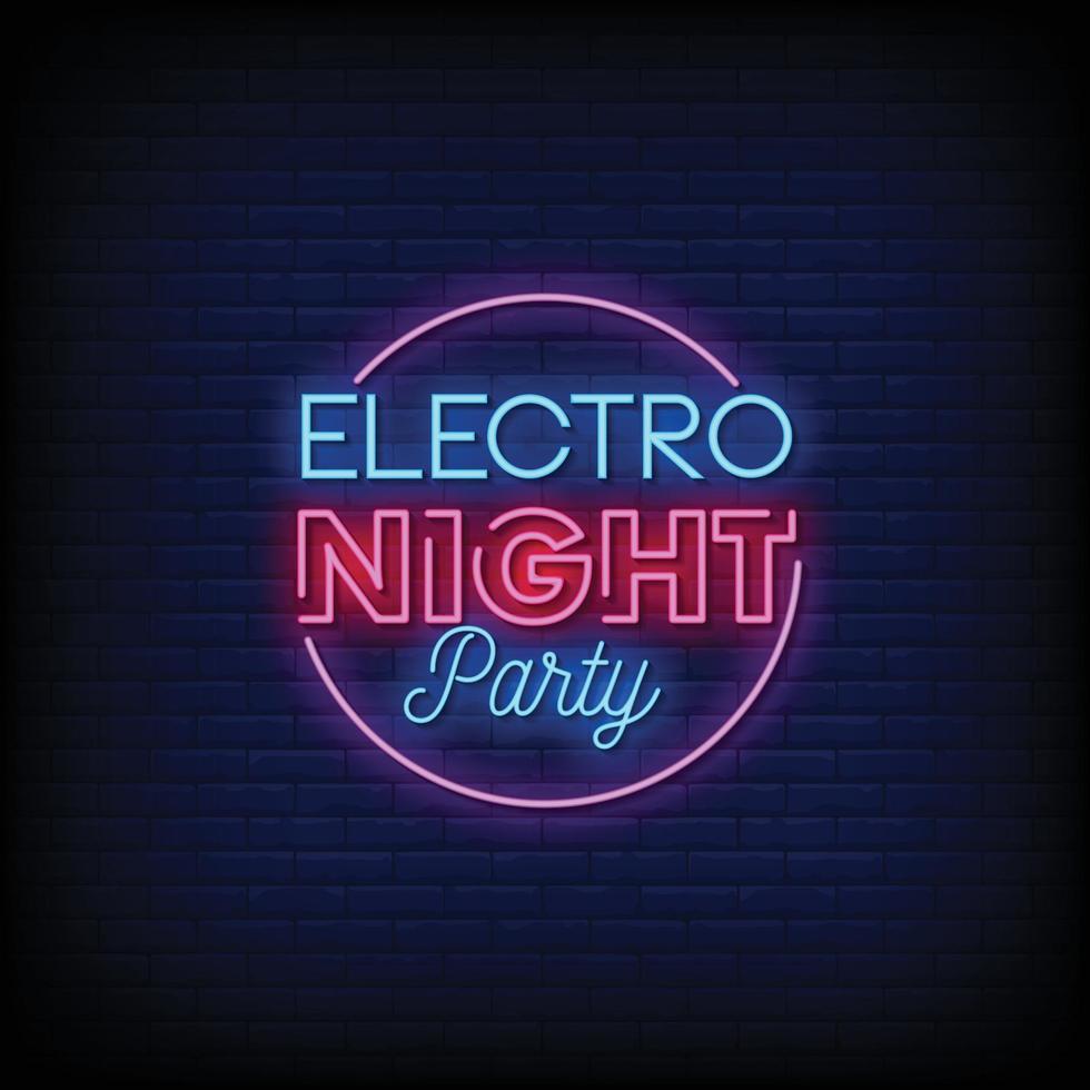 Electro Night Party Design Neon Signs Style Text Vector