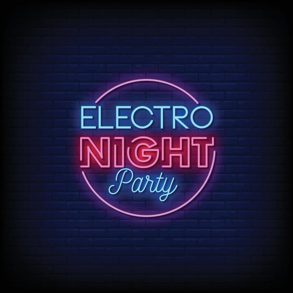 diseño de fiesta de noche electro letreros de neón estilo vector de texto