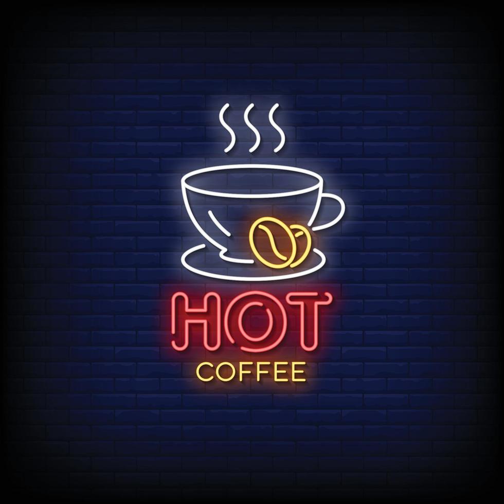 diseño de café caliente letreros de neón estilo texto vector