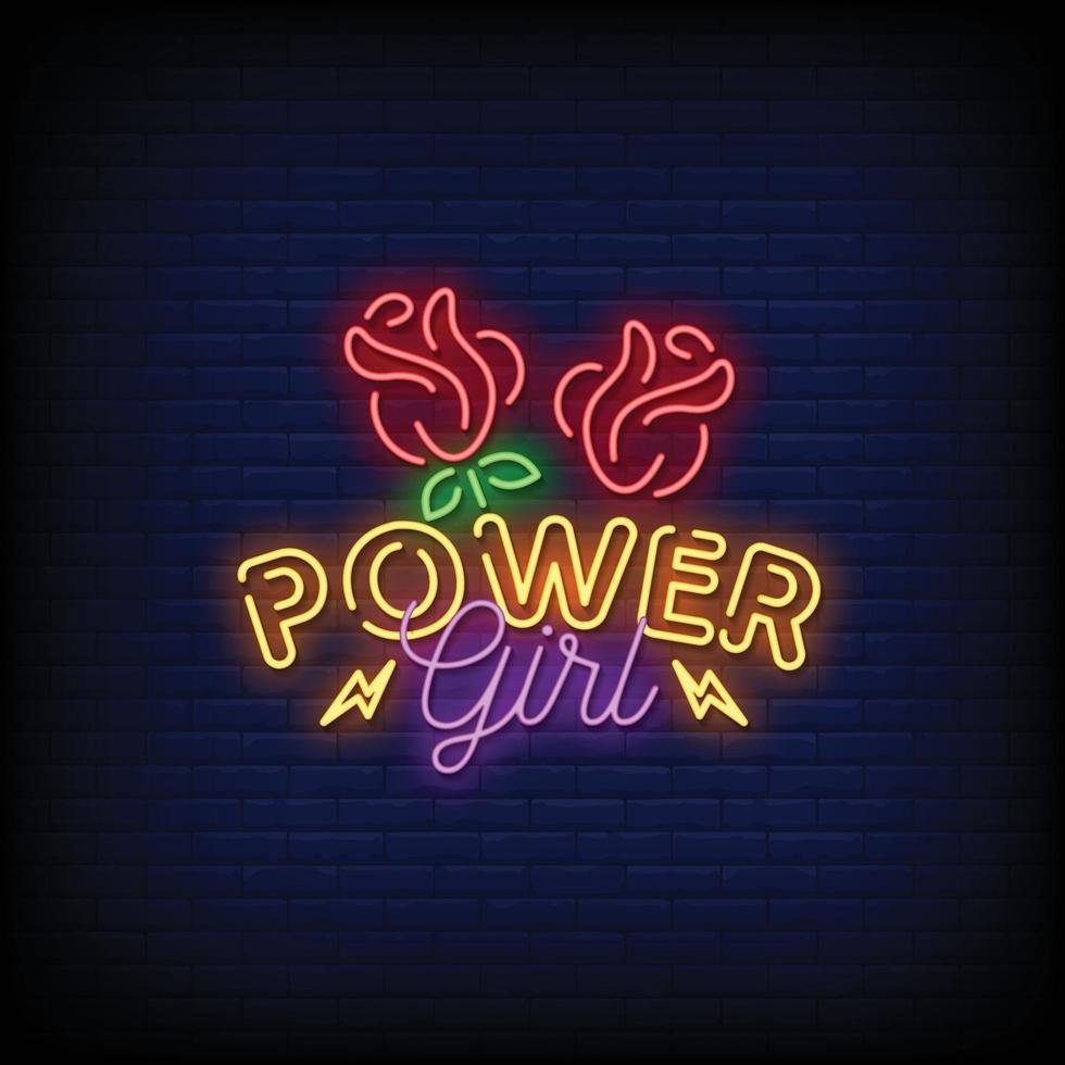 Power Girl Design Neon Signs Style Text Vector