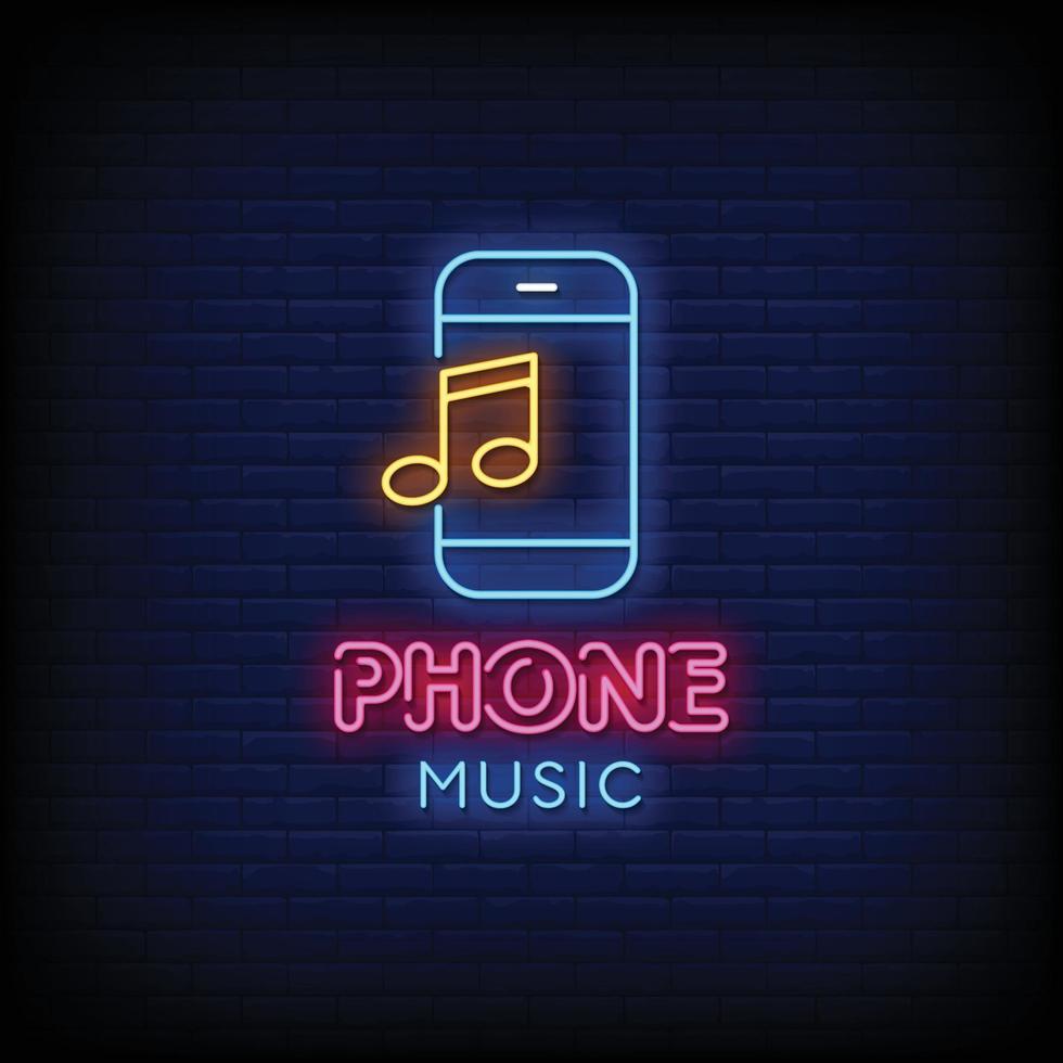 diseño de música de teléfono letreros de neón estilo vector de texto