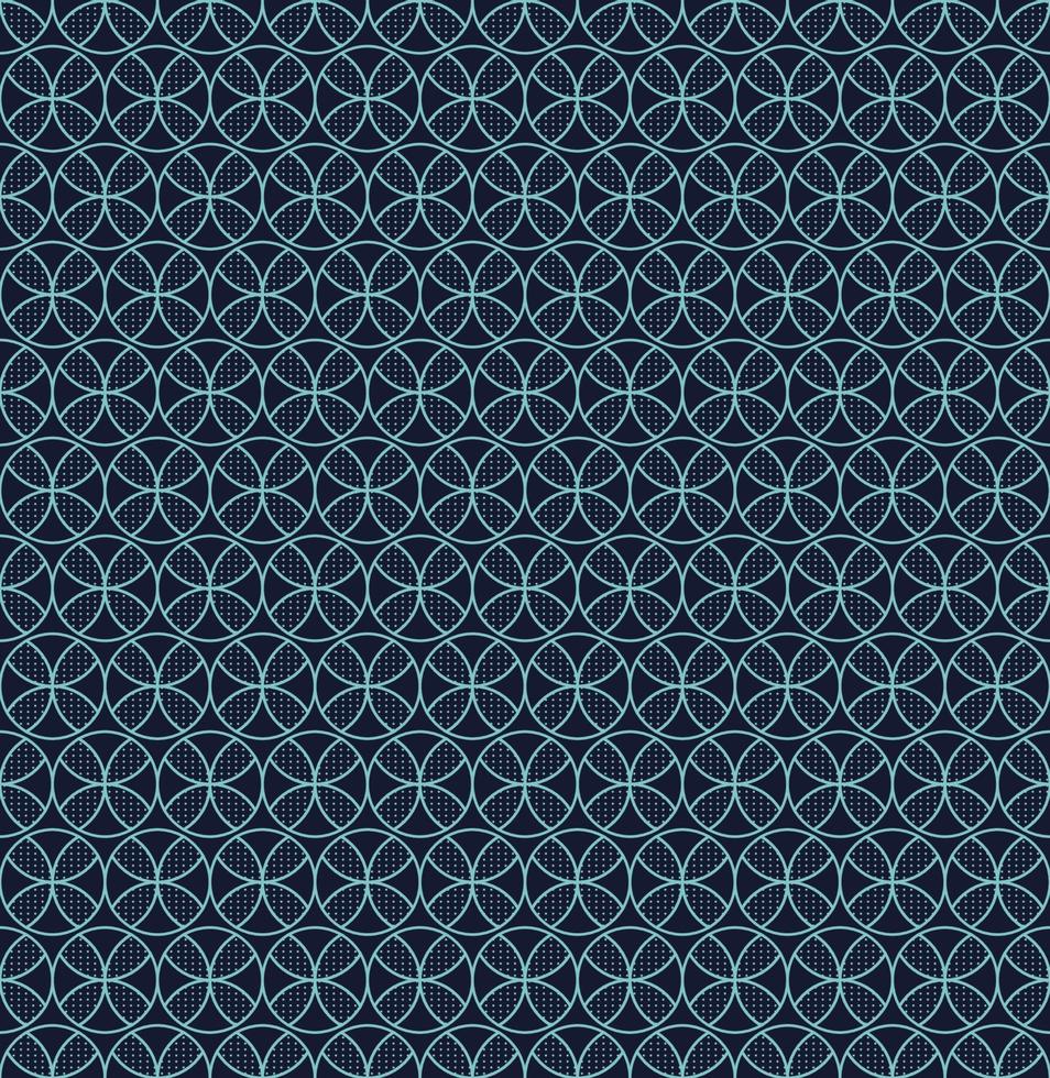 Seamless pattern blue circles geometric flower on dark background vector