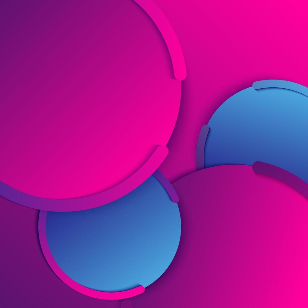 Fondo moderno abstracto círculos geométricos degradado azul y rosa color vibrante capa superpuesta con sombra vector