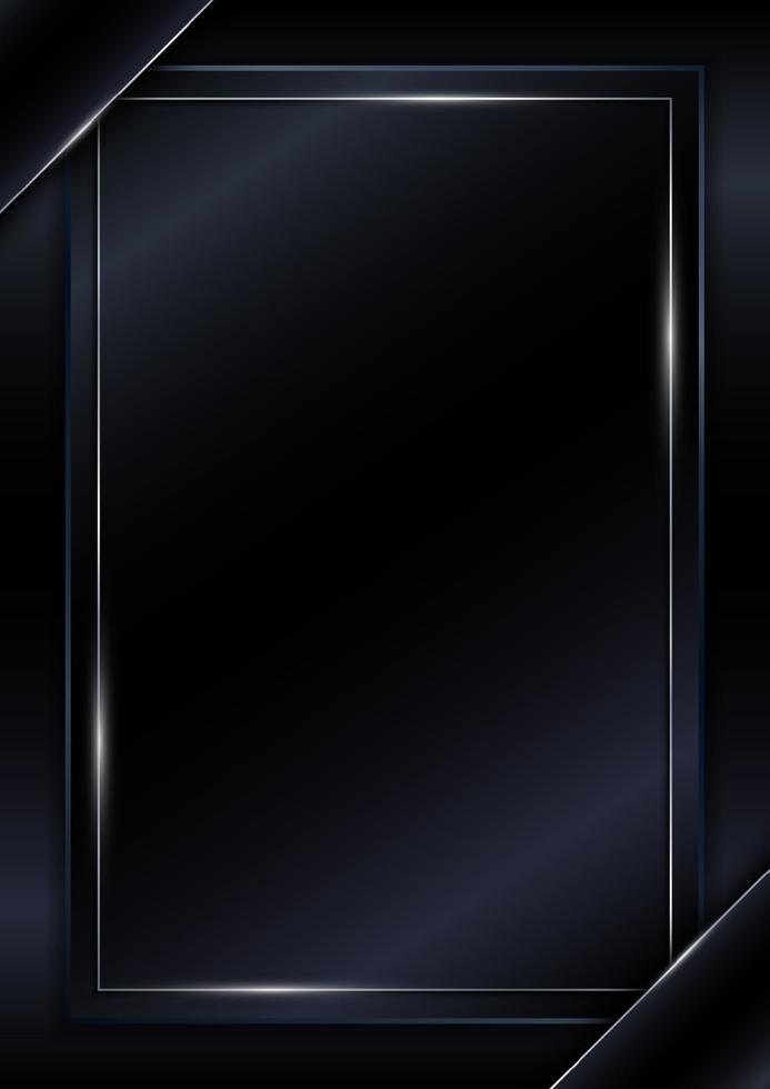 Cover brochure template black shiny background silver line frame luxury style with space for your text. vector
