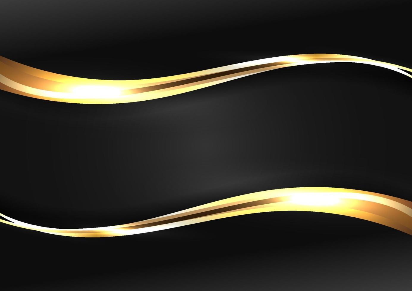 Abstract luxury template gold wave line with lighting effect on black background vector