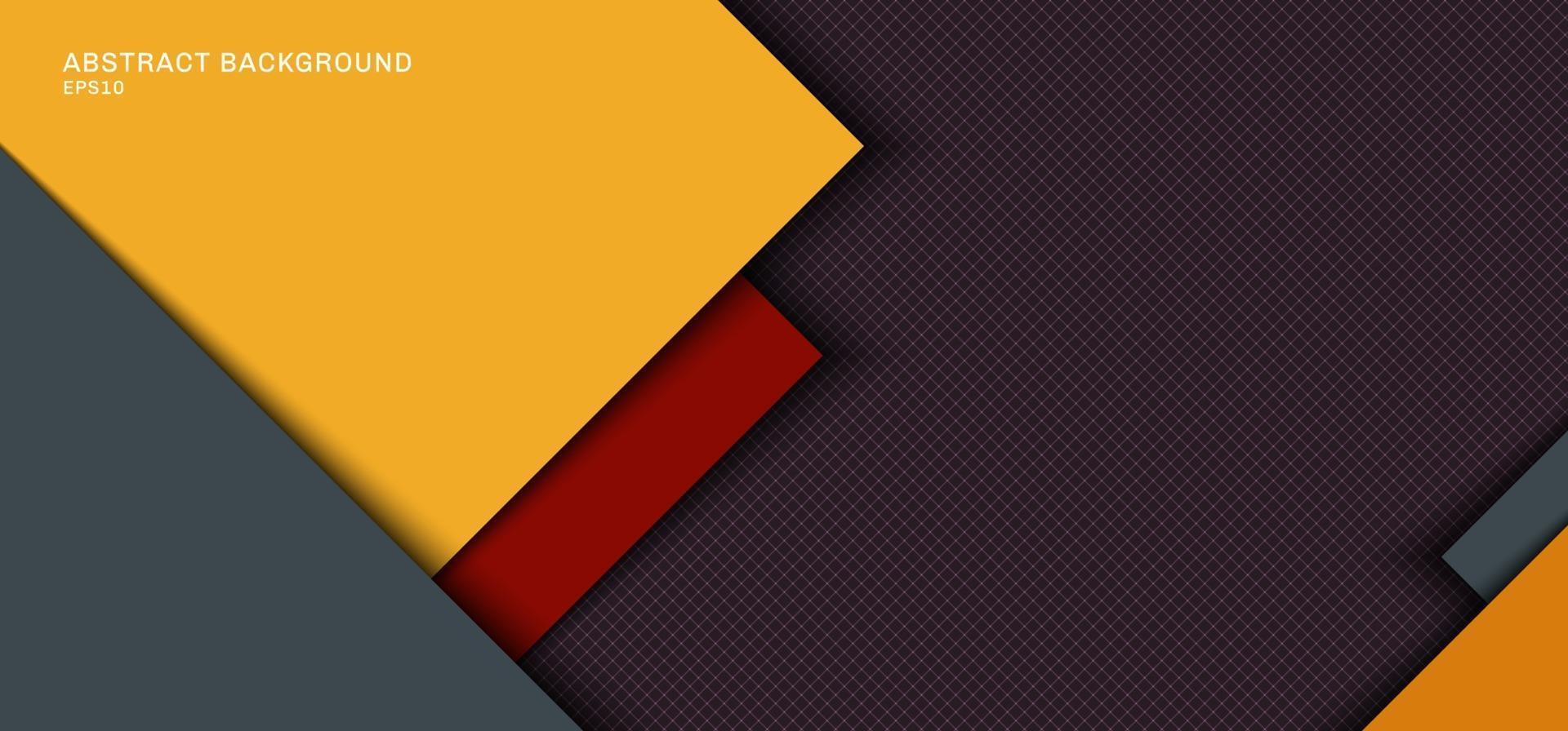diseño de plantilla web de banner capa superpuesta cuadrada amarilla, gris con rayas rojas con sombra en el fondo de la cuadrícula. vector