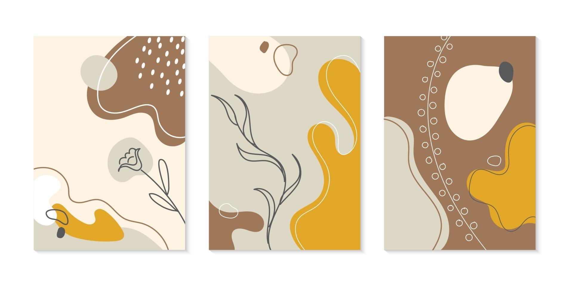 Set of brochure cover template modern hand drawn organic shape with lines and floral, leaves background. vector