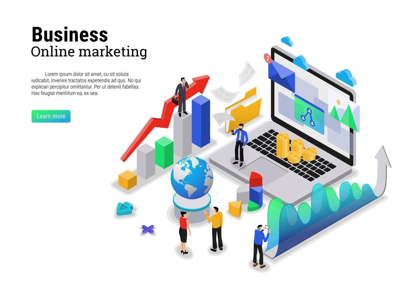 Digital marketing concept with character for website landing page and mobile template vector