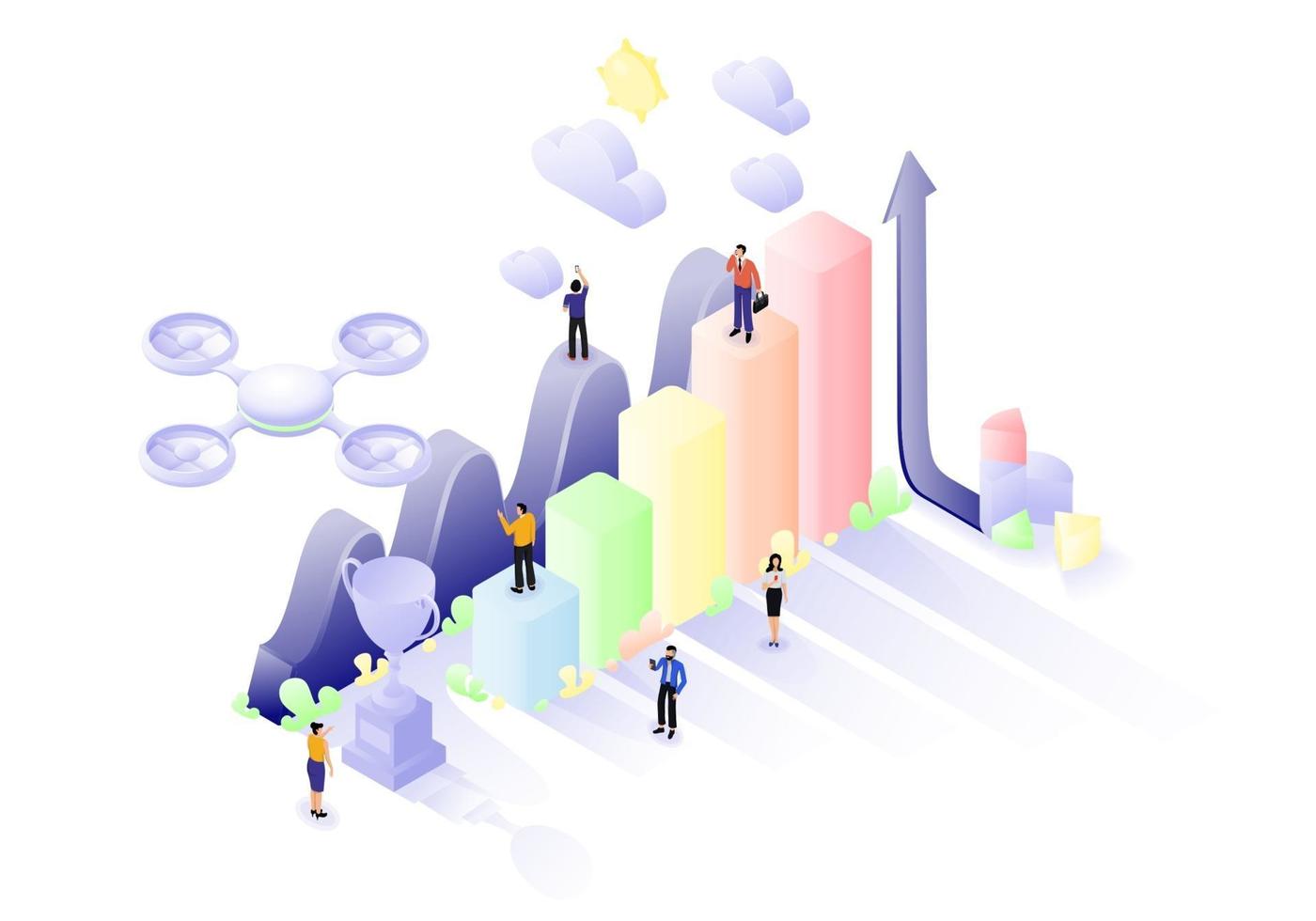 estadísticas isométricas del trabajo en equipo vector