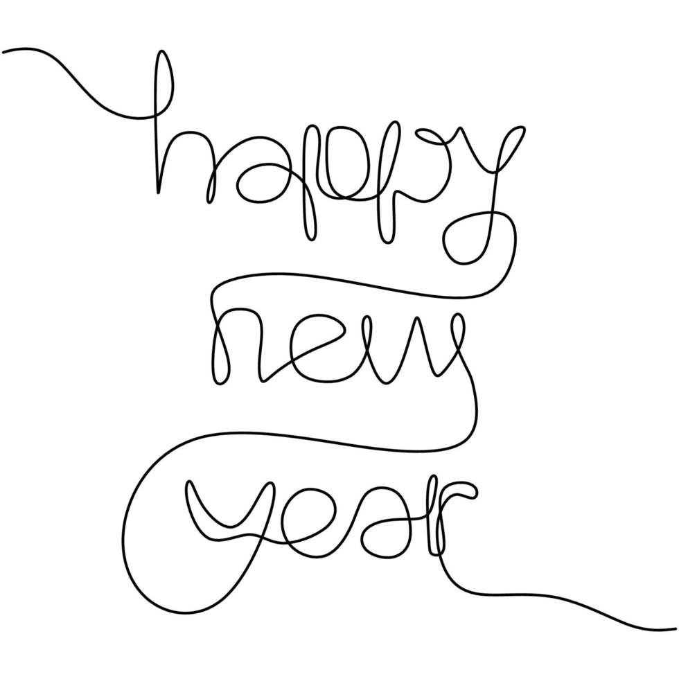 Happy New Year handwritten inscription one continuous line drawing text for greeting card design. Year of the bull, ox. Chinese new year. Celebration party concept. Vector minimalism style