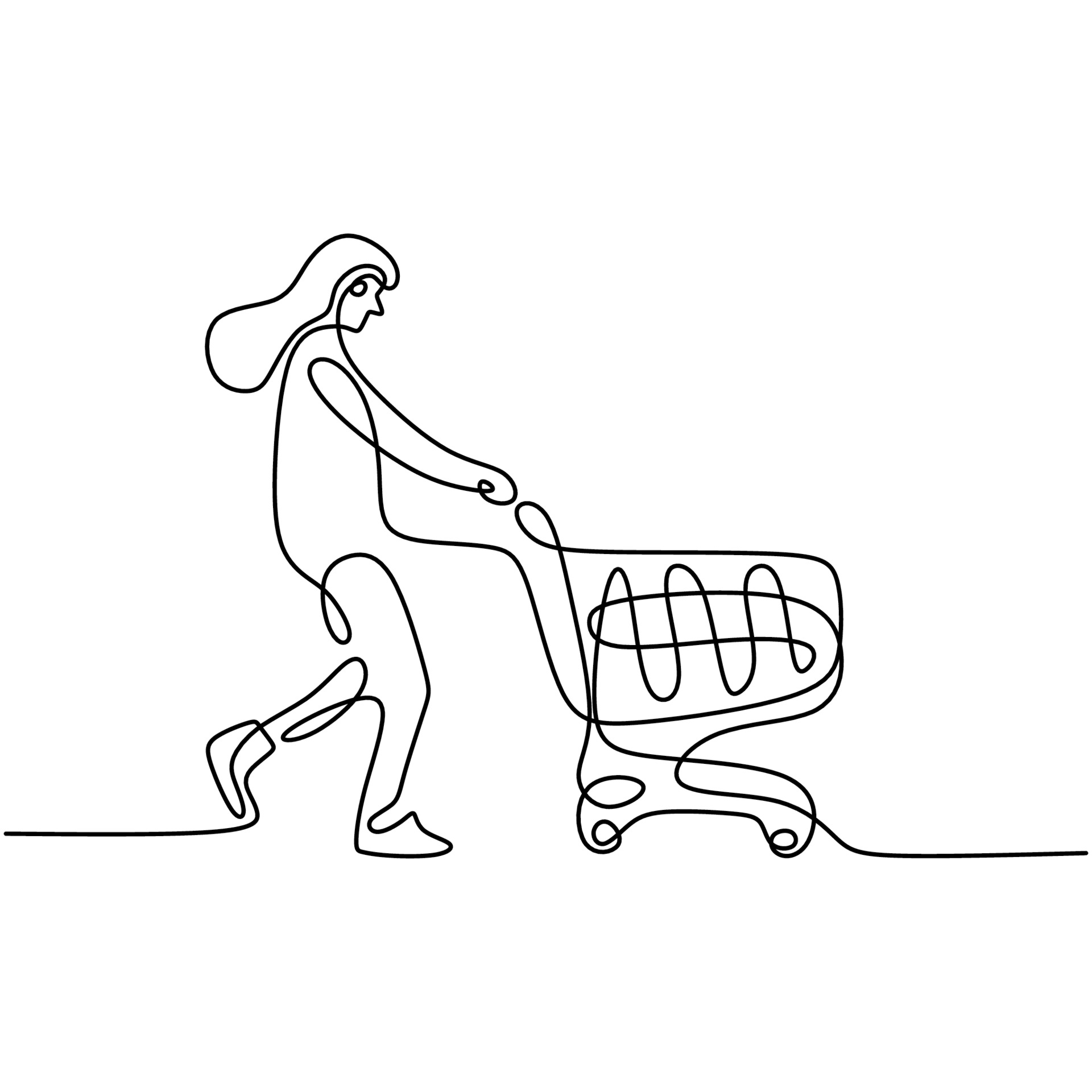 One continuous line drawing happy young women shopping together at