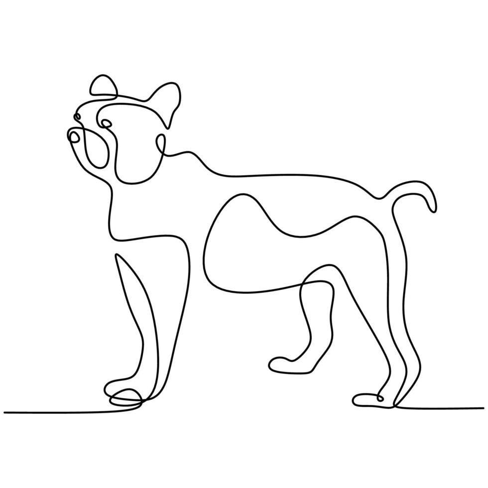 Hound dog one continuous line drawing on white background. Funny doggy is standing pose. The concept of wildlife, pets, veterinary. Hand drawn minimalism style vector illustration. Friendly pet icon